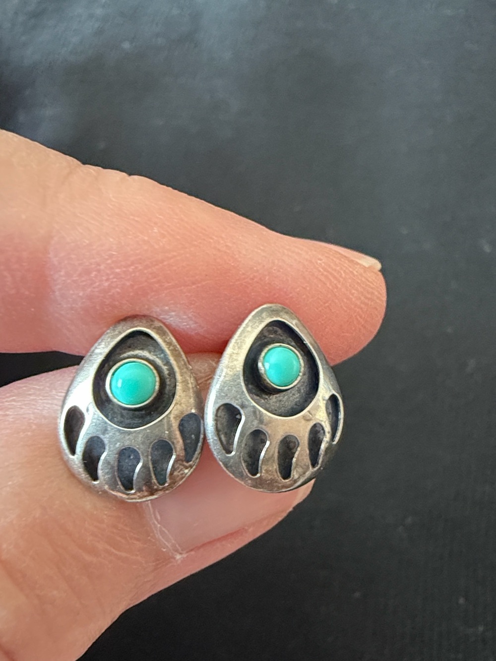 Vintage 925 sterling silver Navajo shadow box bear paws earrings